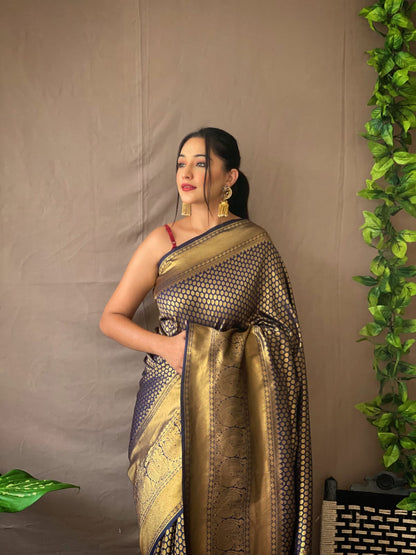 Golden Shade Kanjivaram Heavy Golden Big Jacquard Weaving Border And Small Motifs Saree