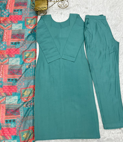 SEAGREEN COLOR PETER PURE VISCOSE FABRIC STRAIGHT FIT SALWAR SUIT