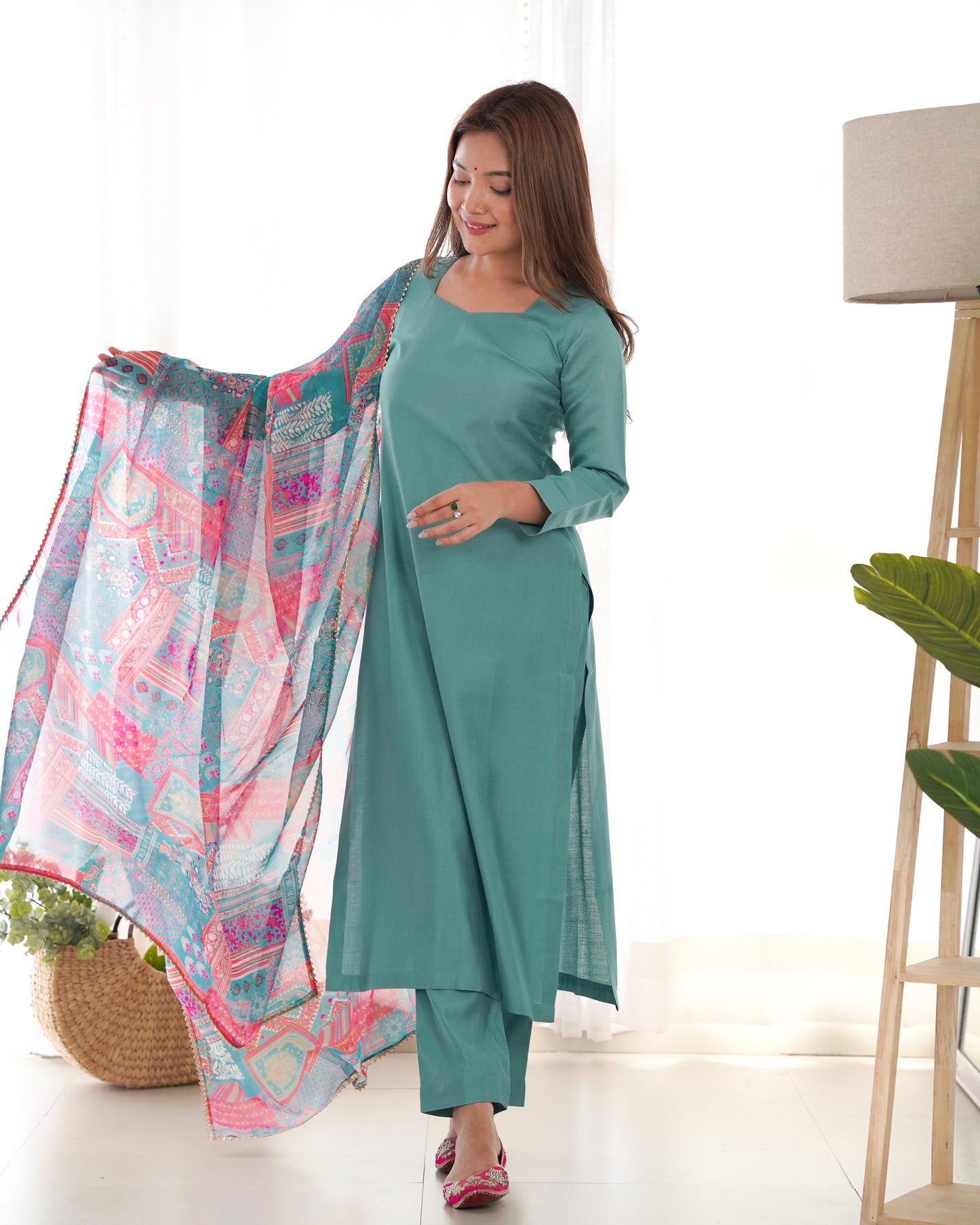 SEAGREEN COLOR PETER PURE VISCOSE FABRIC STRAIGHT FIT SALWAR SUIT