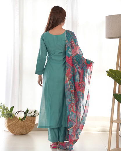 SEAGREEN COLOR PETER PURE VISCOSE FABRIC STRAIGHT FIT SALWAR SUIT