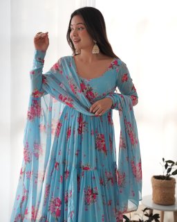 SKY BLUE HEAVY PURE FOX GEORGETTE LAHERIYA PRINT SALWAR SUIT