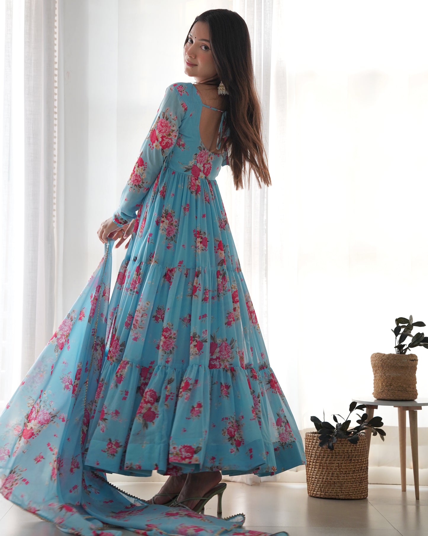 SKY BLUE HEAVY PURE FOX GEORGETTE LAHERIYA PRINT SALWAR SUIT