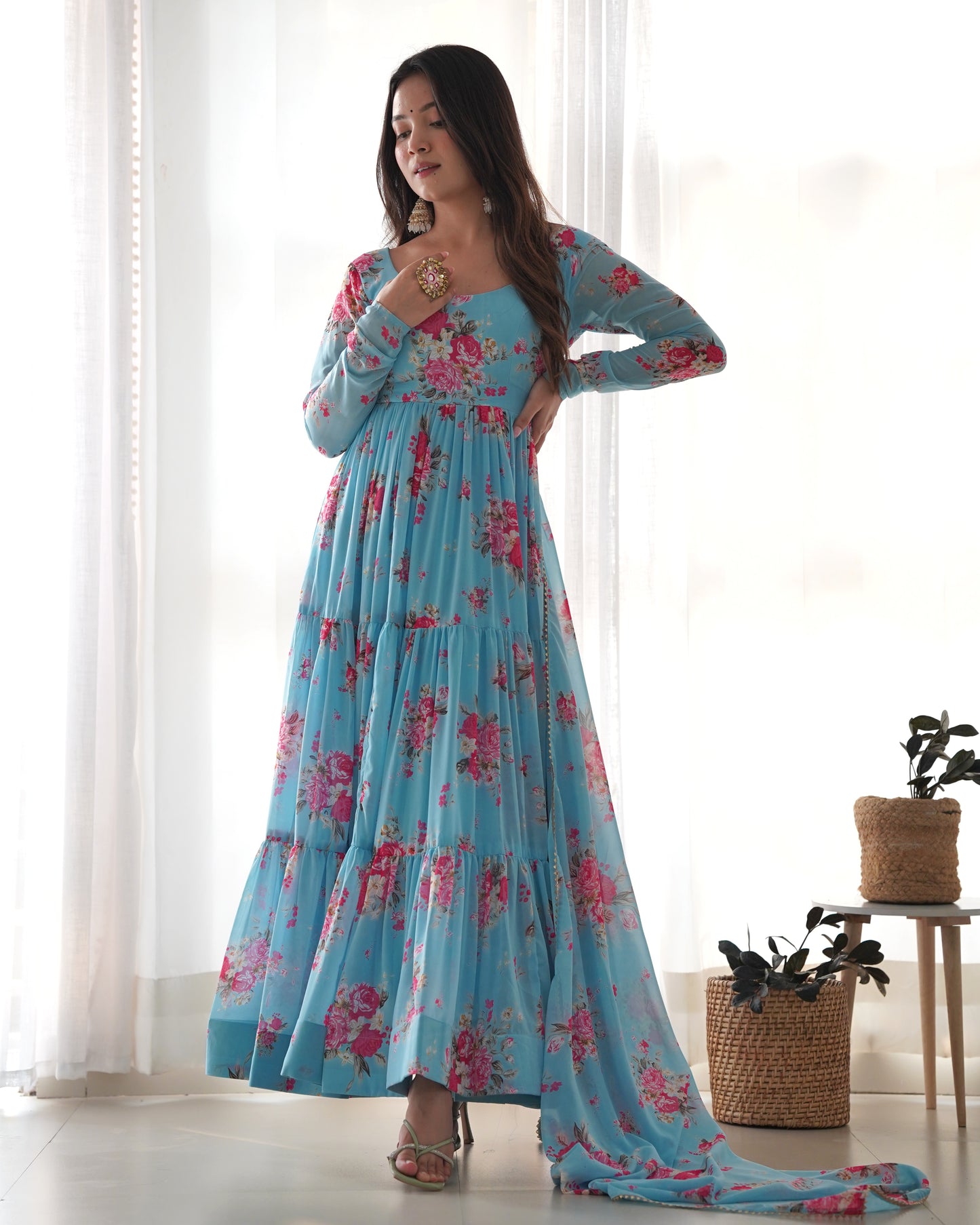 SKY BLUE HEAVY PURE FOX GEORGETTE LAHERIYA PRINT SALWAR SUIT