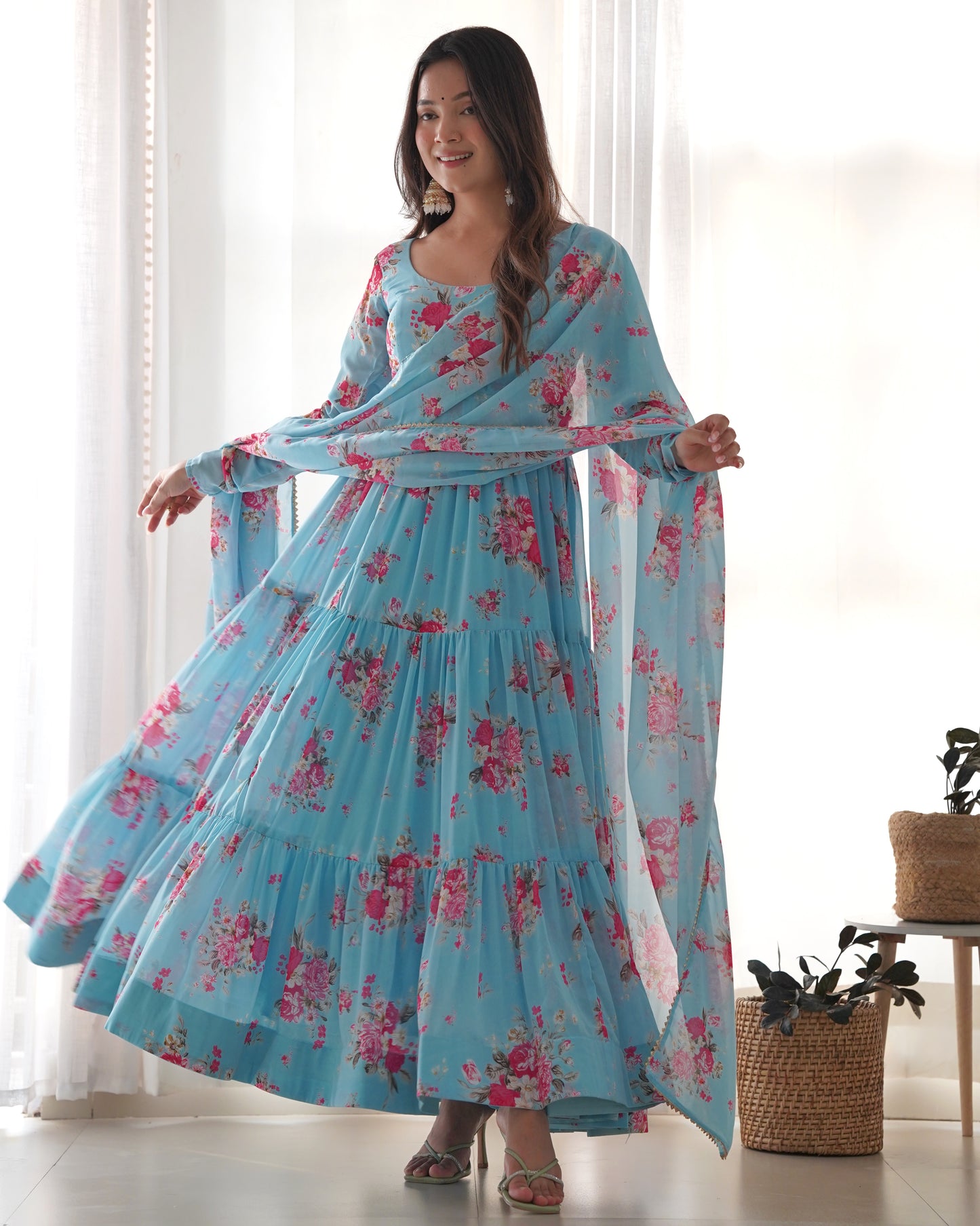 SKY BLUE HEAVY PURE FOX GEORGETTE LAHERIYA PRINT SALWAR SUIT