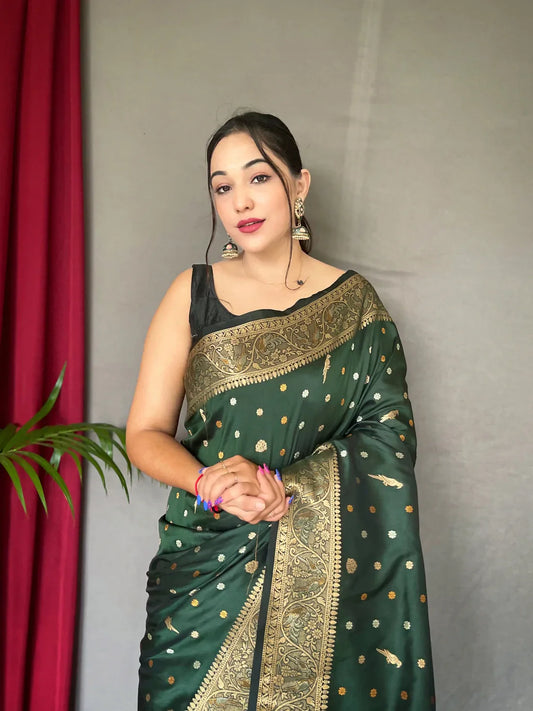 Soft Silk Multi Color Zari Woven Saree Lunar Green