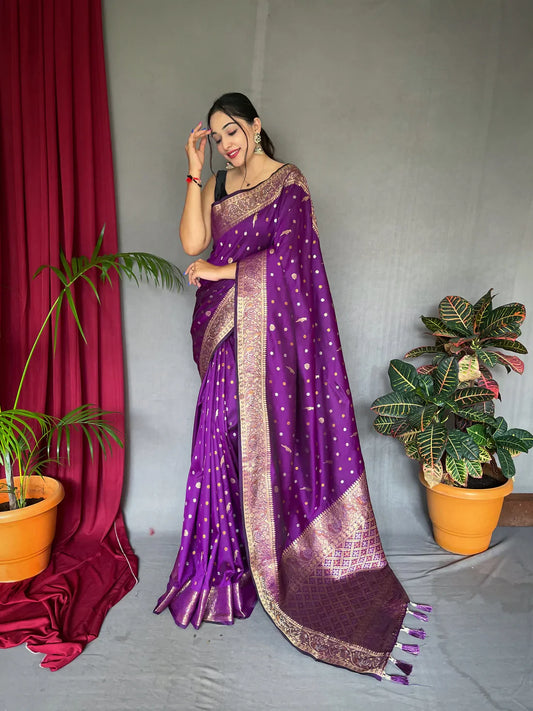 Soft Silk Multi Color Zari Woven Saree Warm Purple