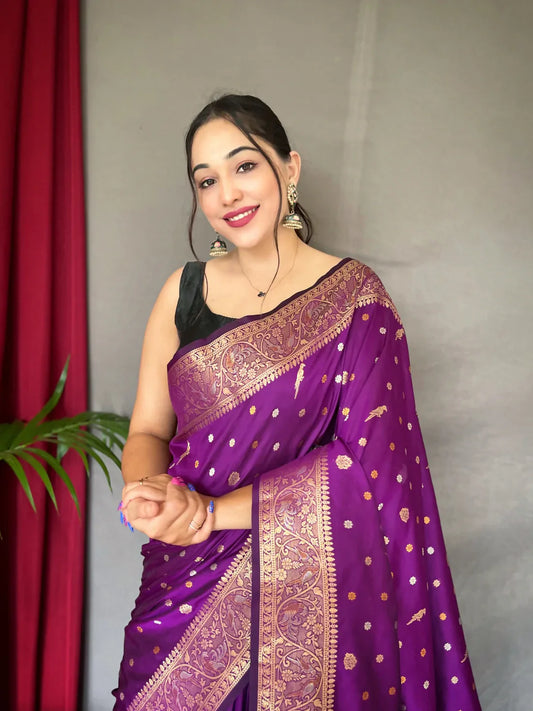 Soft Silk Multi Color Zari Woven Saree Warm Purple