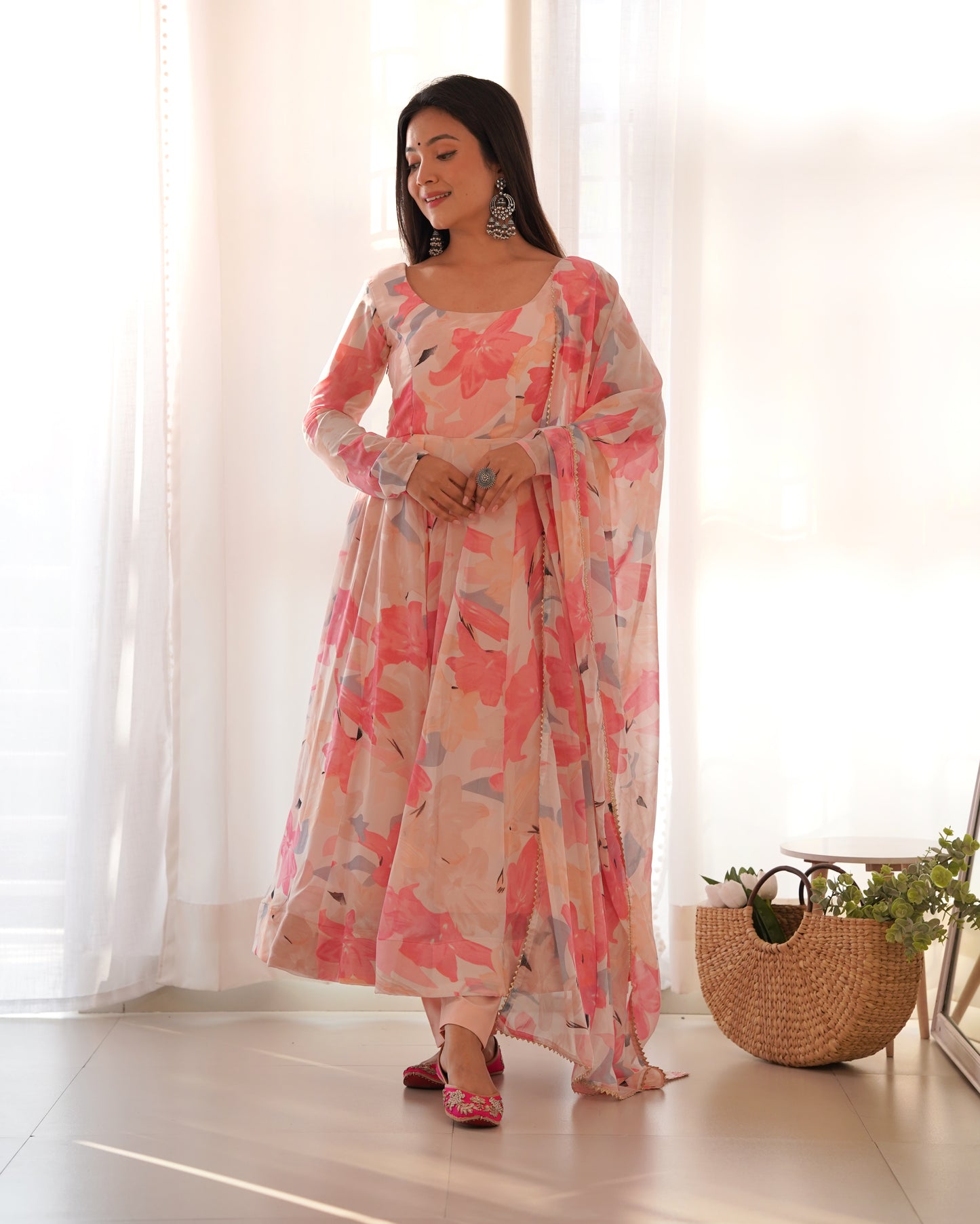 PINK HEAVY PURE FOX GEORGETTE MULTI FLORAL PRINT SALWAR SUIT