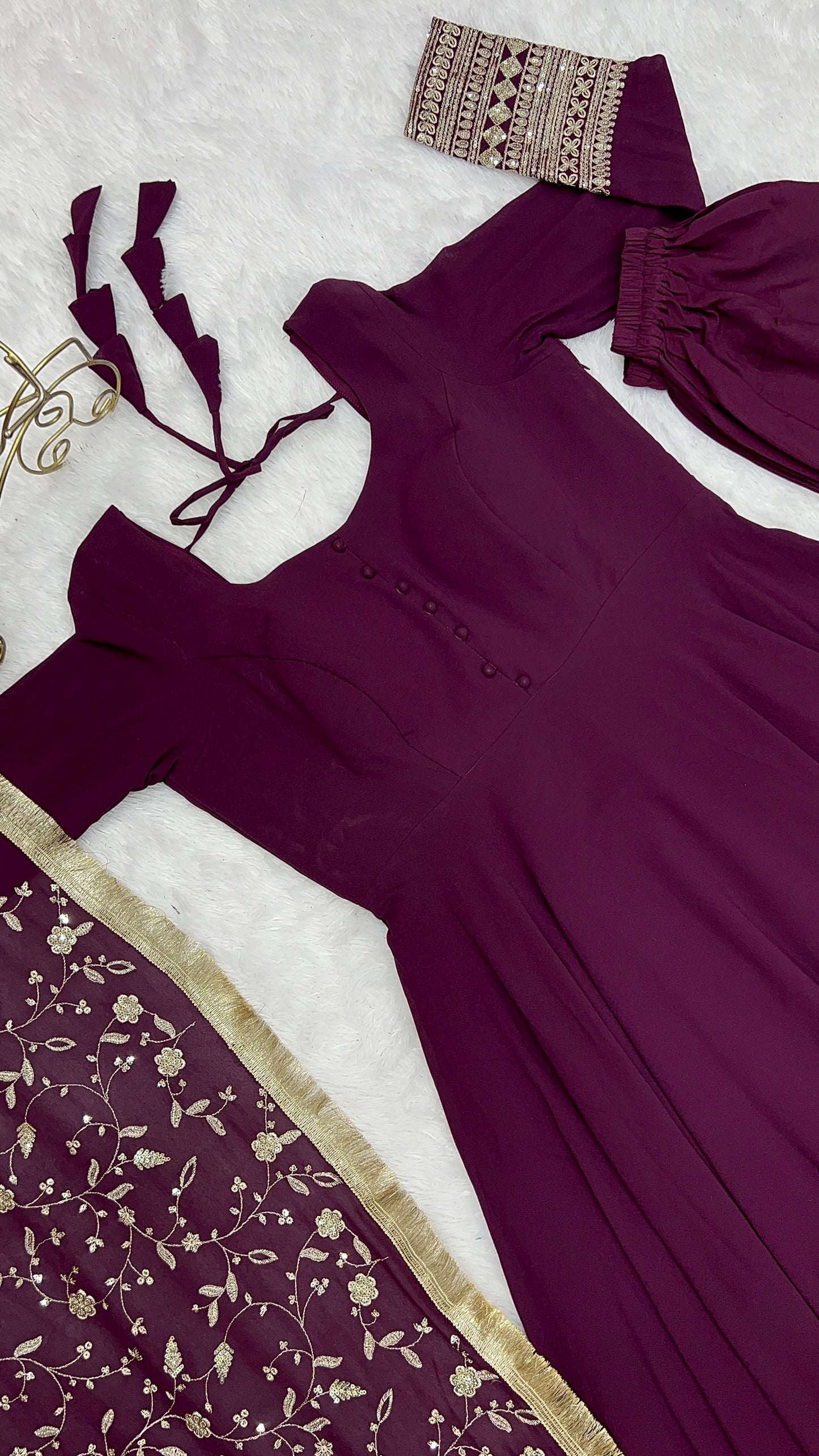 Wine Colour New Georgette Anarkali Gown Duppta Full Set With Pent