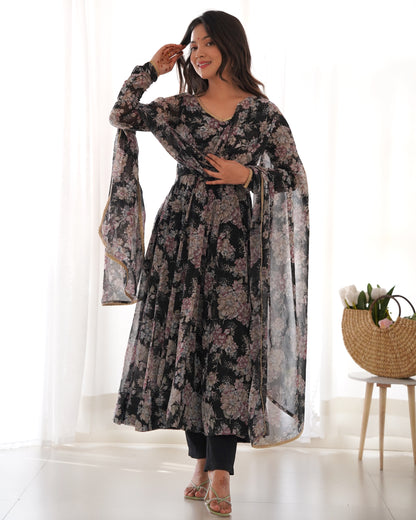 Black Color Heavy Pure Fox Georgette Multi Floral Print Salwar Suit