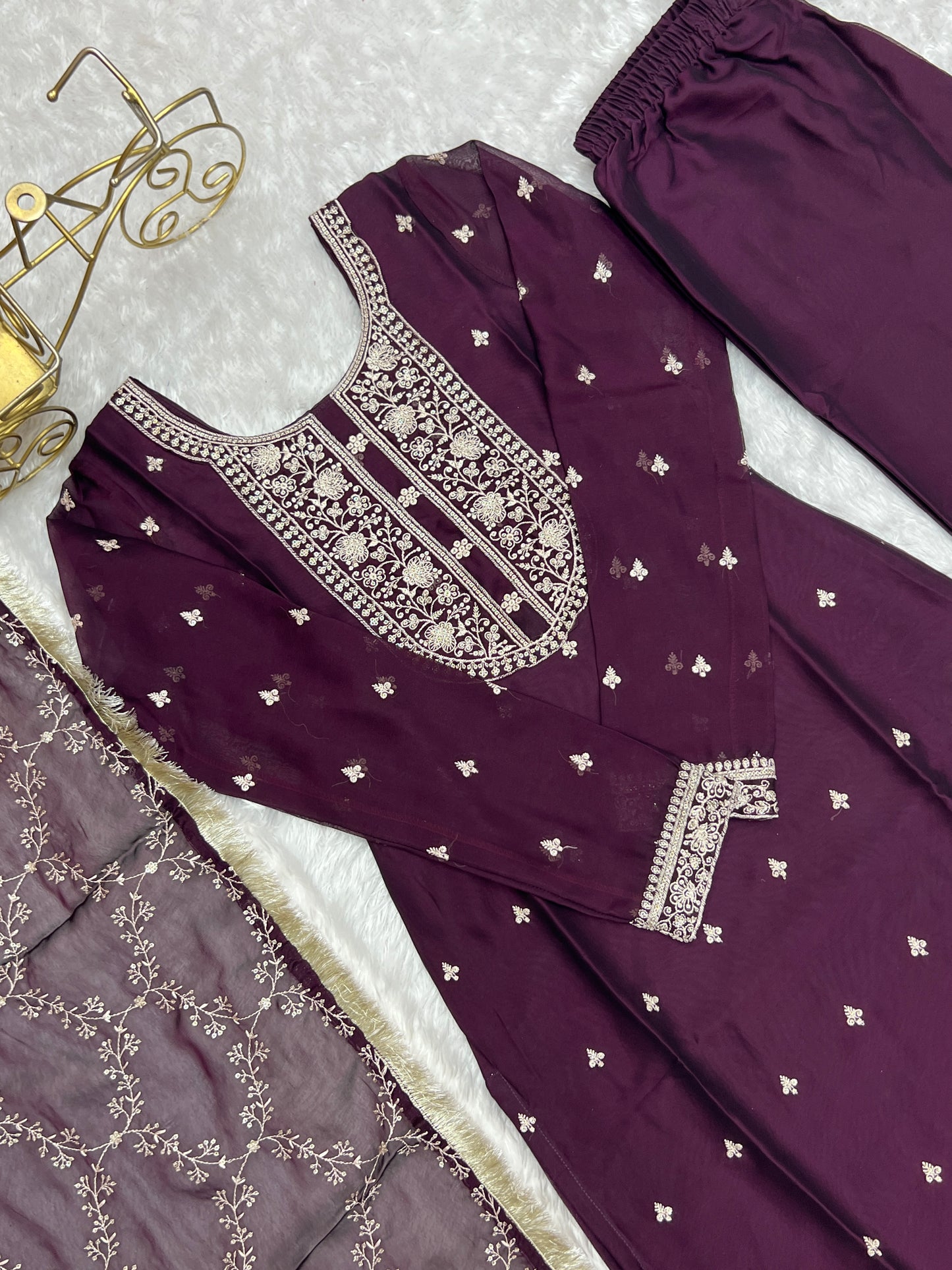 WINE BEAUTIFUL PURE BLOOMING RANGOLI SILK FABRIC STRAIGHT FIT KURTA WITH DUPPTA SET (Copy)