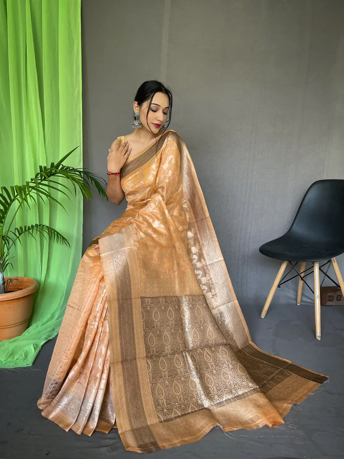 Organza Jaal Woven Saree Peach