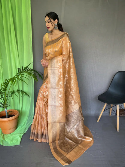 Organza Jaal Woven Saree Peach