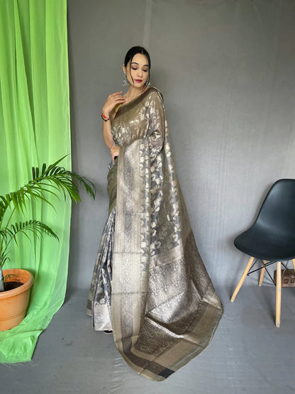 Organza Jaal Woven Saree Carbon Grey