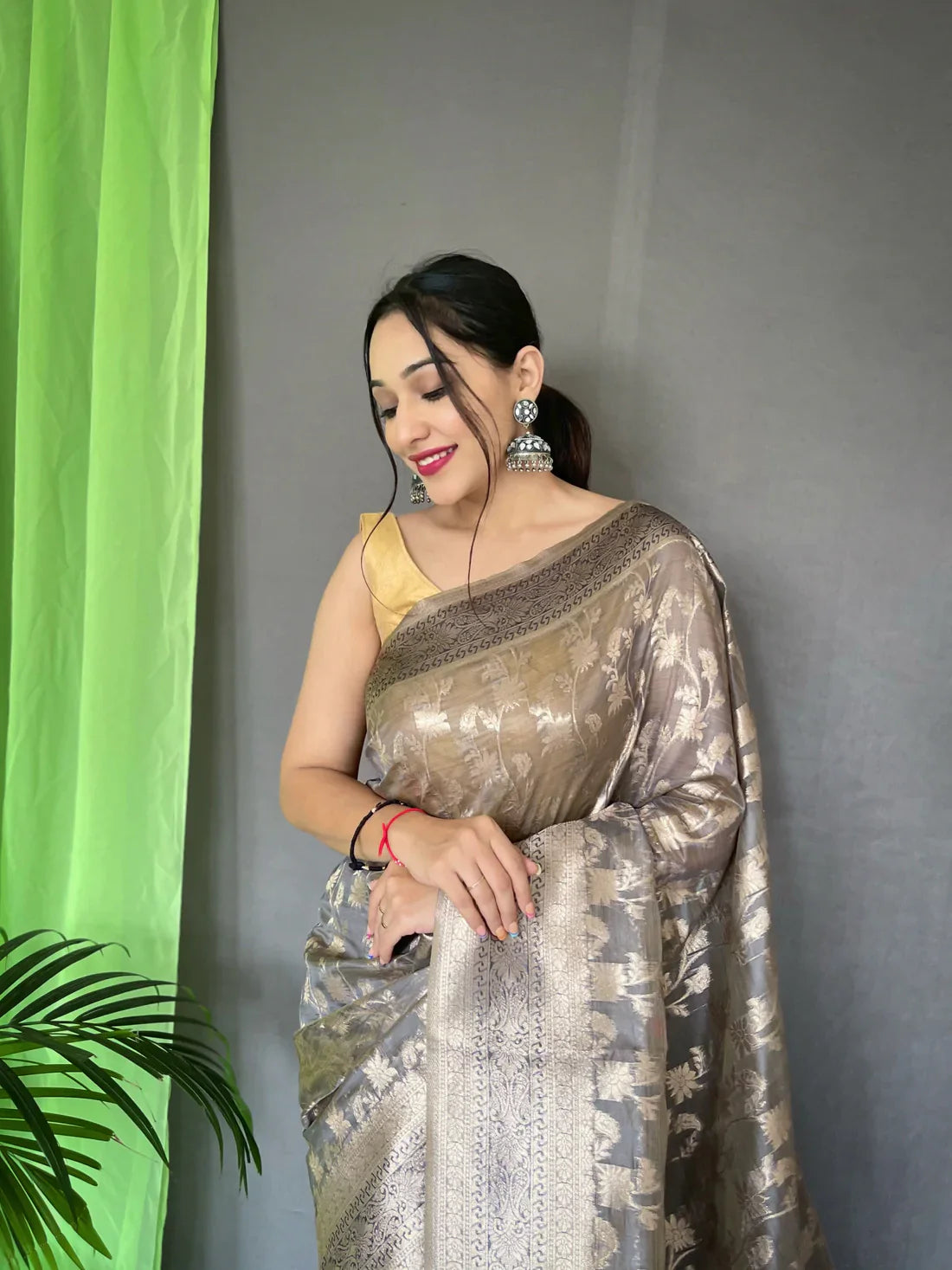 Organza Jaal Woven Saree Carbon Grey