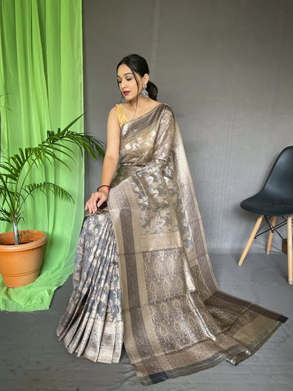 Organza Jaal Woven Saree Carbon Grey