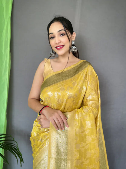 Organza Jaal Woven Saree Yellow