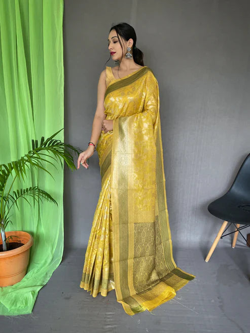 Organza Jaal Woven Saree Yellow