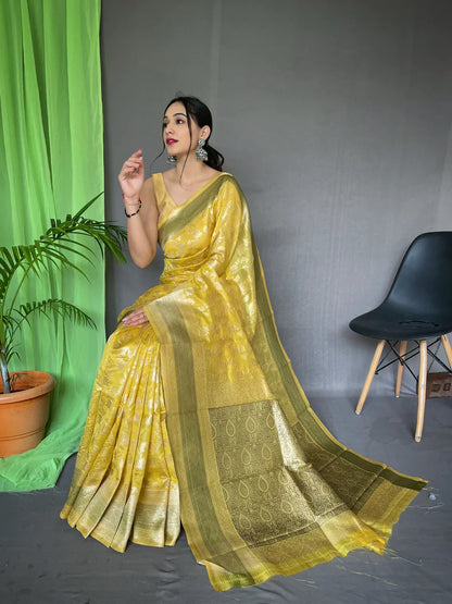 Organza Jaal Woven Saree Yellow