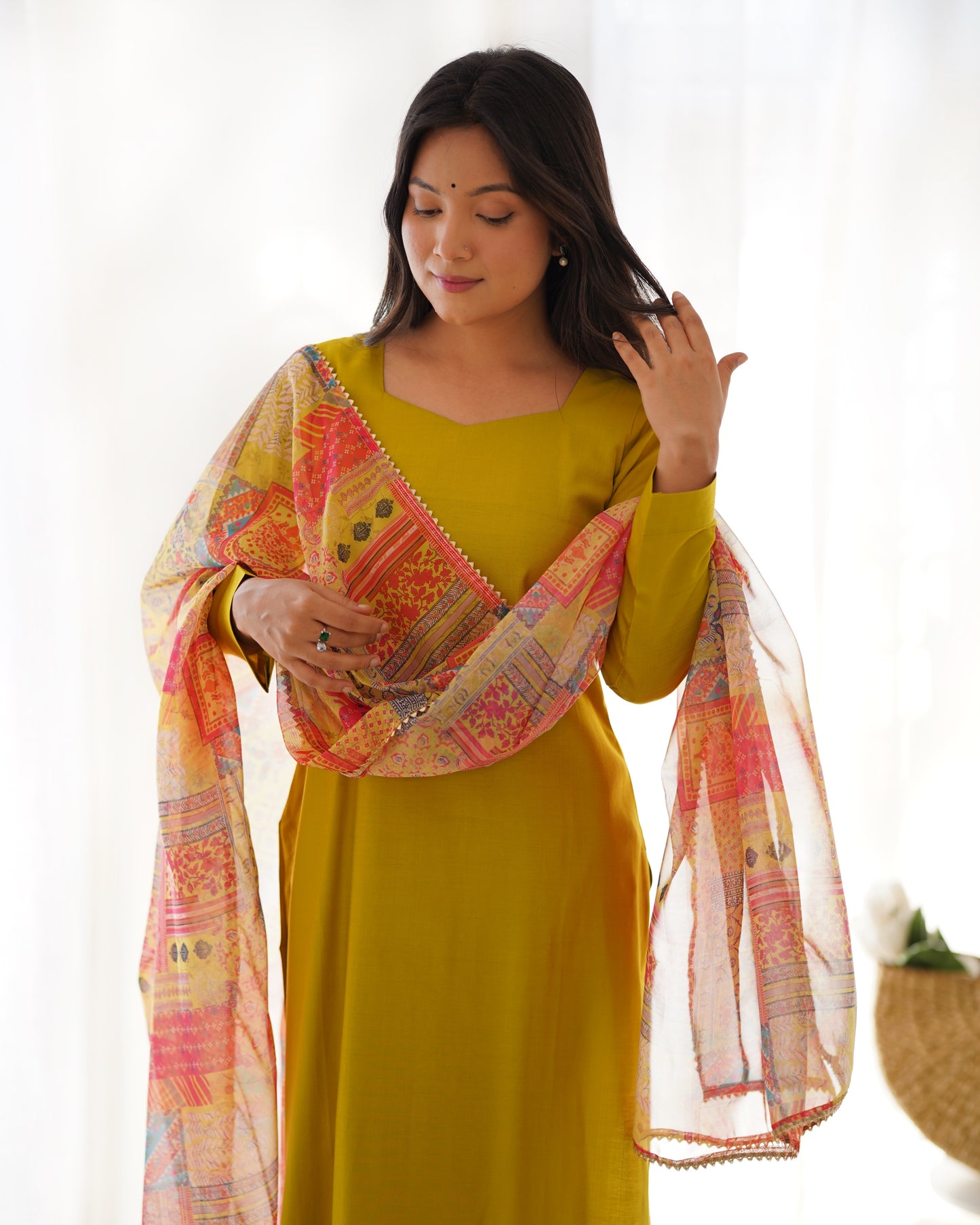 LEMON GREEN PETER PURE VISCOSE FABRIC STRAIGHT FIT SALWAR SUIT