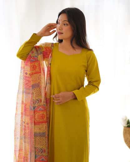 LEMON GREEN PETER PURE VISCOSE FABRIC STRAIGHT FIT SALWAR SUIT