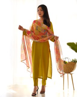 LEMON GREEN PETER PURE VISCOSE FABRIC STRAIGHT FIT SALWAR SUIT