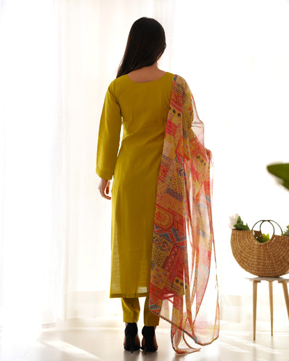 LEMON GREEN PETER PURE VISCOSE FABRIC STRAIGHT FIT SALWAR SUIT