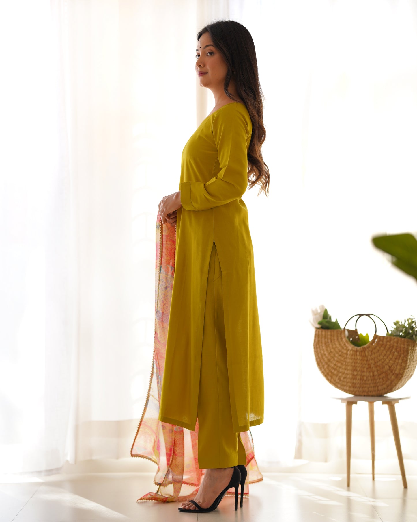 LEMON GREEN PETER PURE VISCOSE FABRIC STRAIGHT FIT SALWAR SUIT