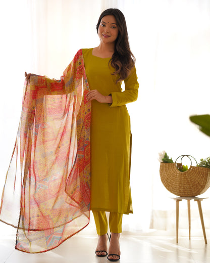 LEMON GREEN PETER PURE VISCOSE FABRIC STRAIGHT FIT SALWAR SUIT