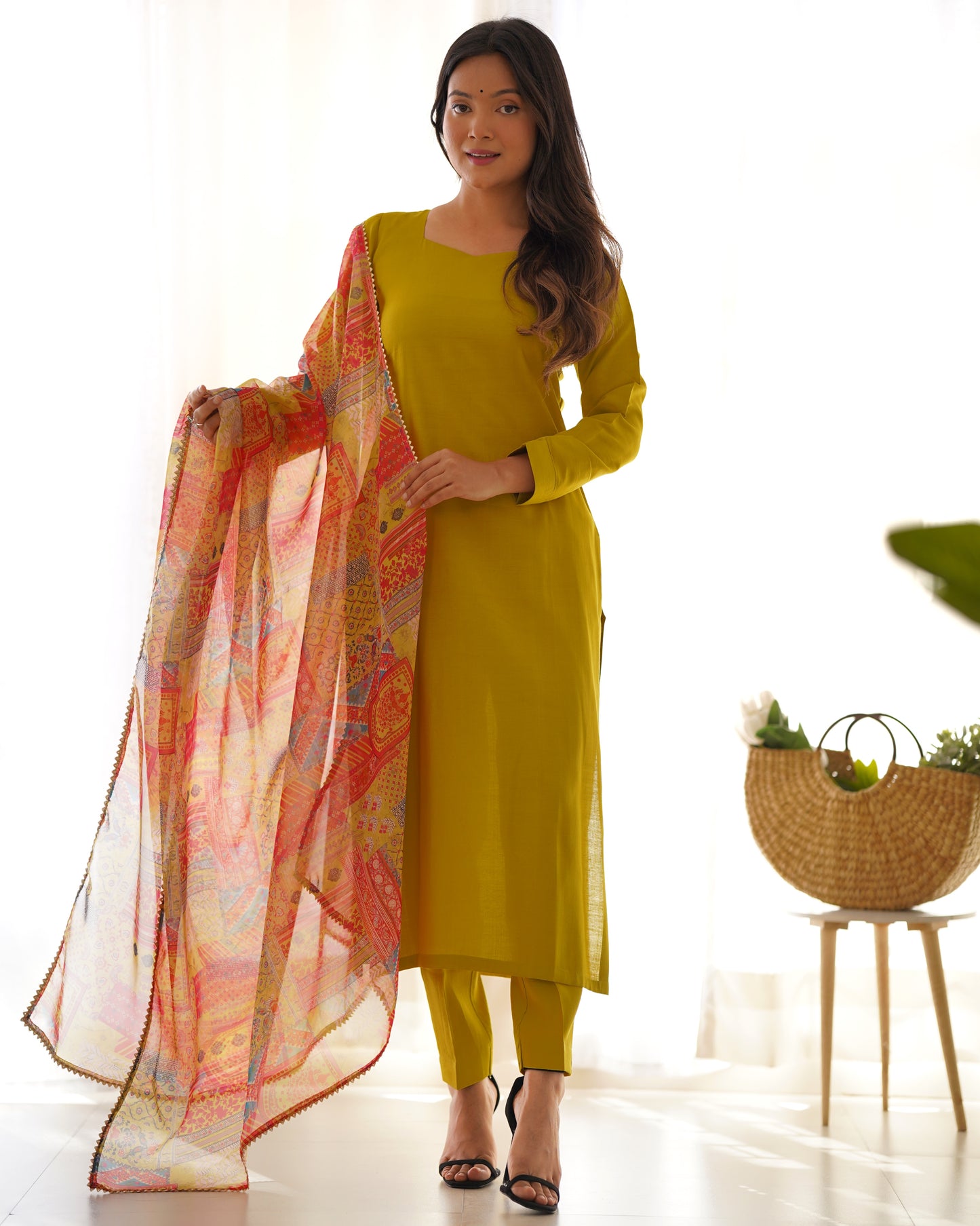 LEMON GREEN PETER PURE VISCOSE FABRIC STRAIGHT FIT SALWAR SUIT