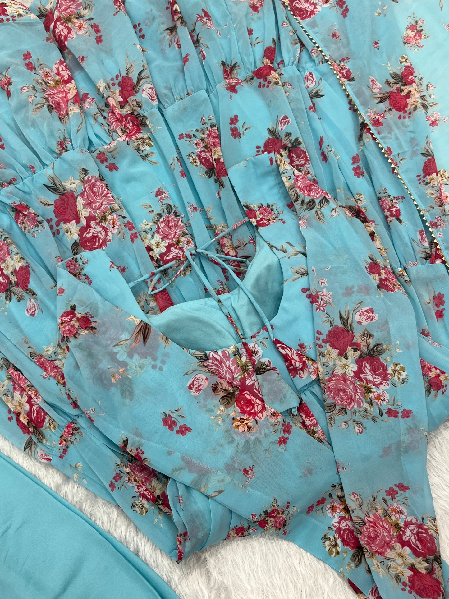 Sky Blue Heavy Pure Fox Georgette Multi Floral Print Suit