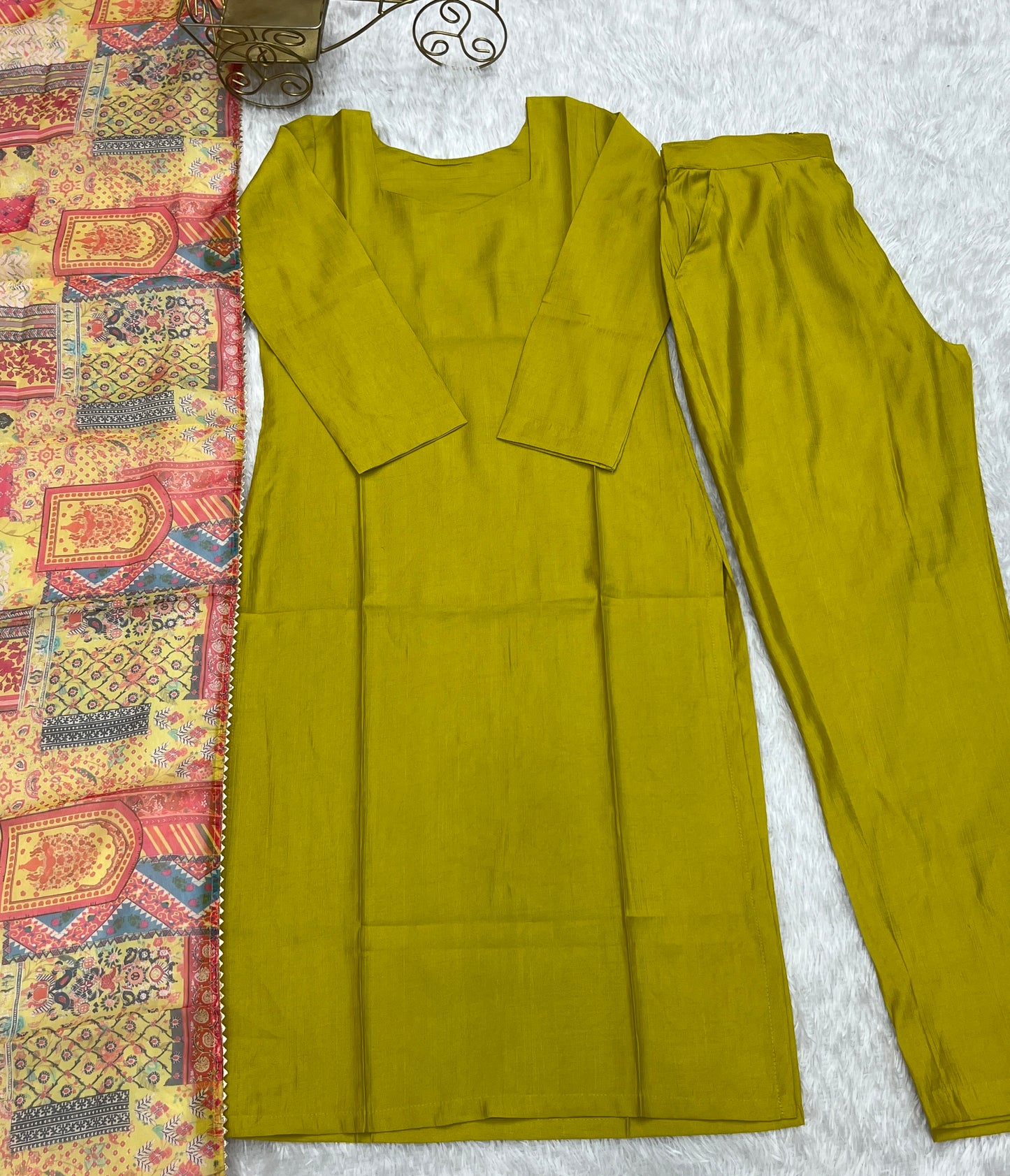 LEMON GREEN PETER PURE VISCOSE FABRIC STRAIGHT FIT SALWAR SUIT