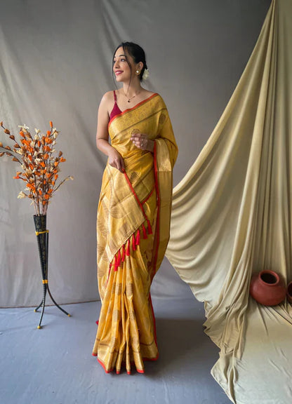 Kasturi Cotton Woven Saree Yellow