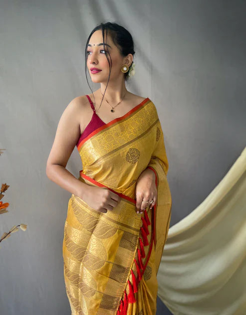 Kasturi Cotton Woven Saree Yellow