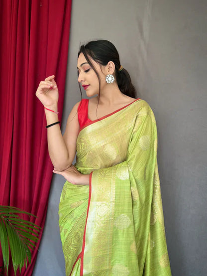 Beautiful Kanika Cotton Silk Woven Saree Olive Green