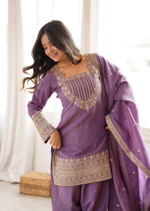 Onion pink mauve kurta with patiala salwar and embroidered dupatta
