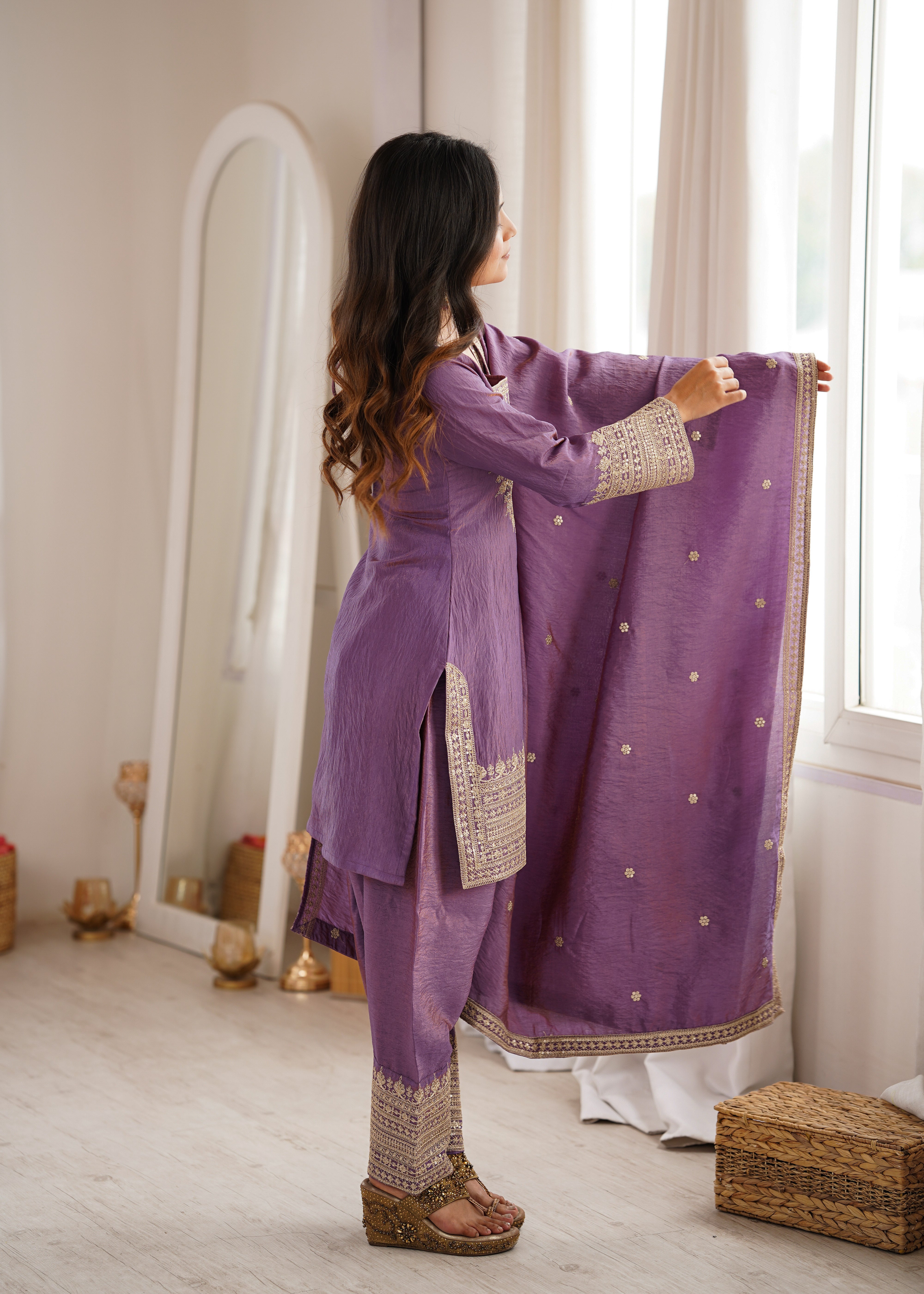 Festive onion pink patiala salwar suit with sequin work for Diwali and weddings

