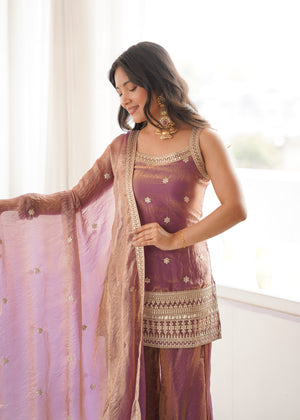 Designer lilac sharara set for Eid and mehendi
