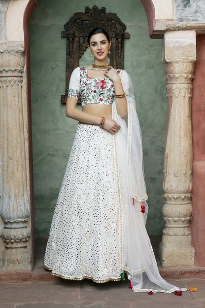 White Color Fancy Sequince Embroidered Lehenga Choli