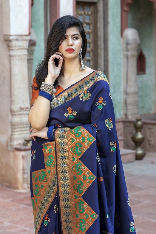 Navy Blue Patola Silk Weaving Exclusive Saree