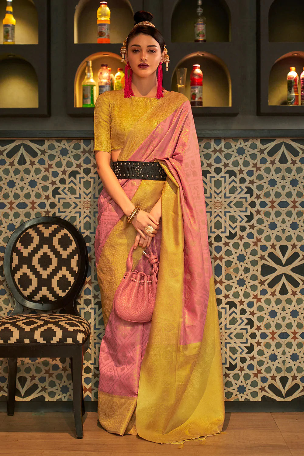 Peach And Yellow Kanjivaram Saree