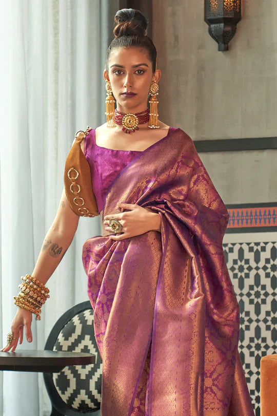 Violet Purple Two Tone Handloom Saree