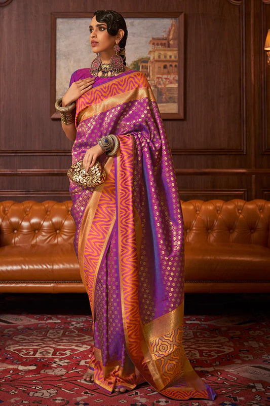 Latest Magenta Colour Handloom Zari Weaving Saree