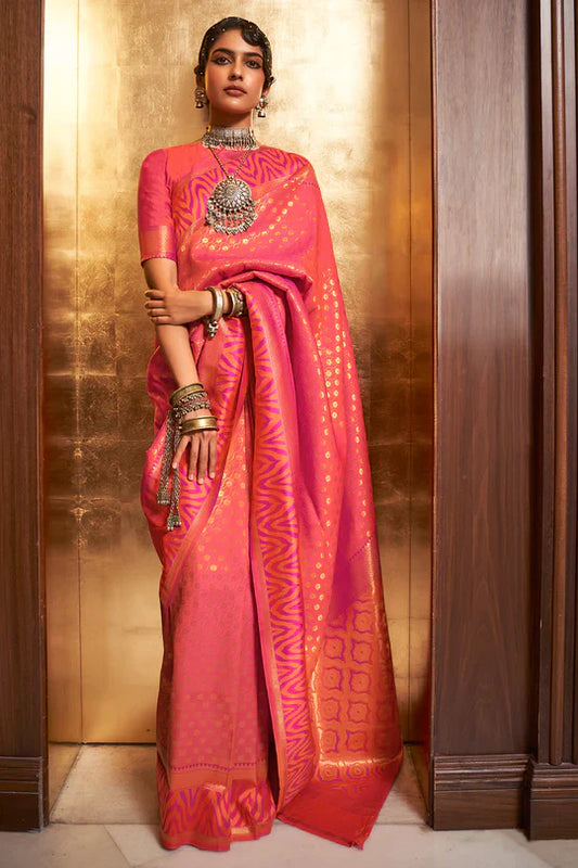 Latest Dark Pink Colour Handloom Zari Weaving Saree