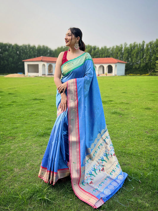 Light Denim New Concept Paithani Silk Woven Saree