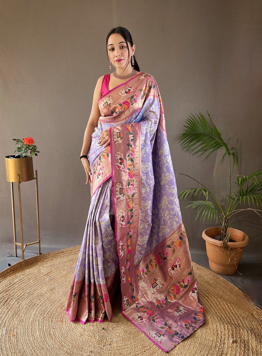 Dusty Purple Designer Weaving Paithani And Patola Fusion Rich Pallu Saree