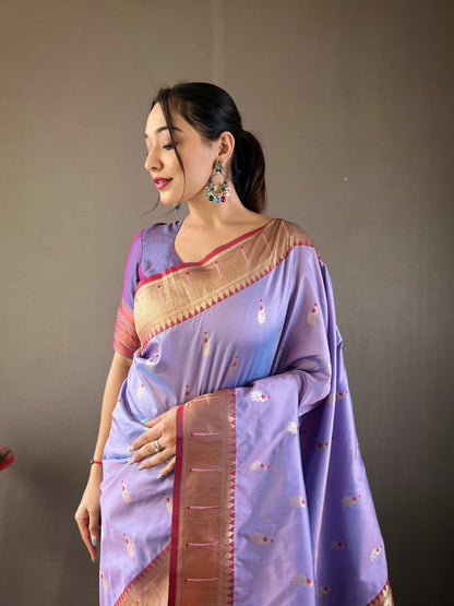 Lavender Paithani Silk Zari Woven Saree