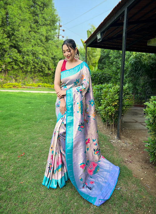 LAVENDER PURE PAITHANI WITH ALL OVER ZARI AND MEENAKARI WEAVES SAREE