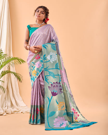 Lavender Fulrani Paithani Silk Woven Saree