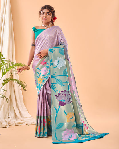 Lavender Fulrani Paithani Silk Woven Saree